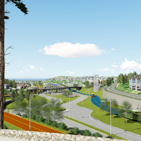 E18 Vestkorridoren, illustrasjon av ny vei ved Lysaker. Ingenia var rådgivende ingeniør for tunnelventilasjon