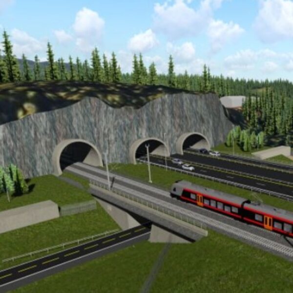 Ringeriksbanen og E16, illustrasjon av tunnelportaler. Ingenia var rådgivende ingeniør for ventilasjon og tunnelventilasjon