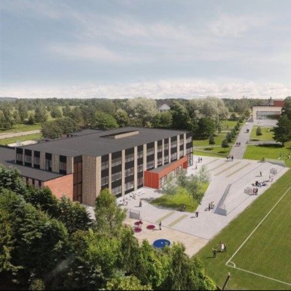 Vormsund ungdomsskole, illustrasjon av ny skole sett ovenfra. Ingenia var rådgivende ingeniør for vann og avløp