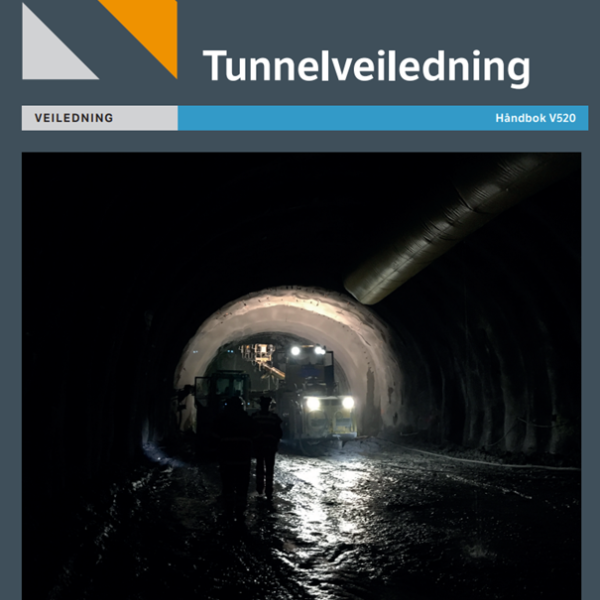 Håndbok V520 Tunnelveiledning, forside med veitunnel. Ingenia var rådgivende ingeniør for tunnelventilasjon og luftkvalitet