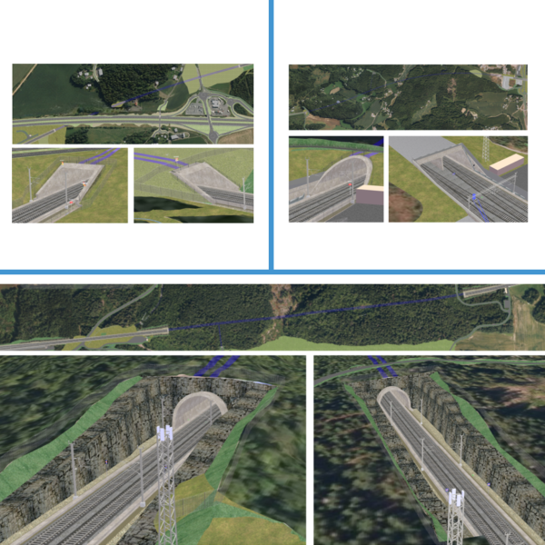 Intercity Vestfoldbanen Nykirke-Barkåker, illustrasjoner av tunnelportaler. Ingenia var rådgivende ingeniør for tunnelventilasjon