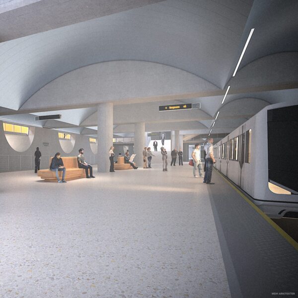 Nye Majorstuen stasjon, illustrasjon av plattformen. Ingenia var rådgivende ingeniør for CFD og tunnelventilasjon