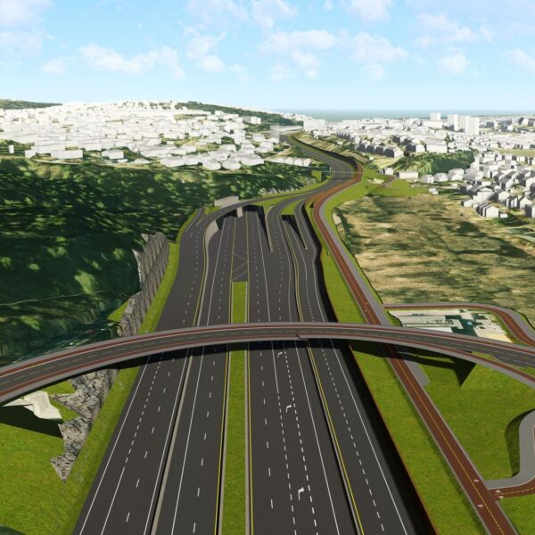 E6 Oslo øst, illustrasjon av ny motorvei med tunnelinnslag. Ingenia var rådgivende ingeniør for tunnelventilasjon og luftkvalitet