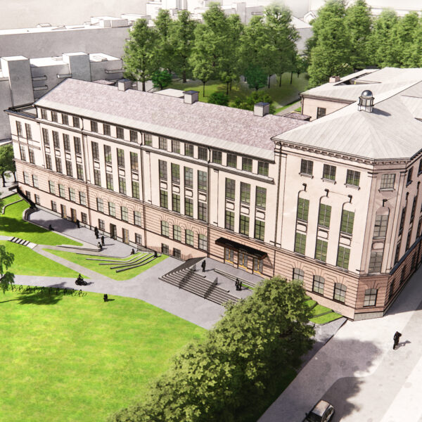 Sophies Minde, illustrasjon av rehabilitert bygg sett fra sør
