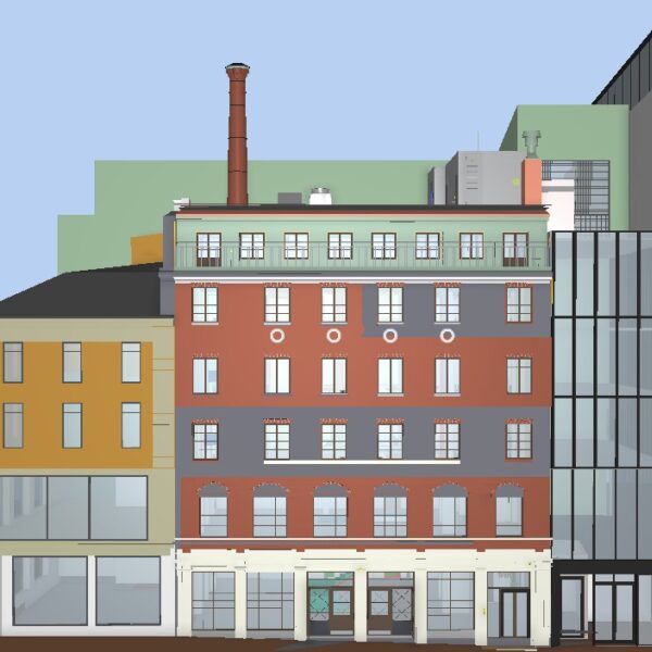 Karl Johans gate 17, 3D-modell av fasaden. Ingenia var rådgivende ingeniør for VVS, vann og avløp og bygningsfysikk