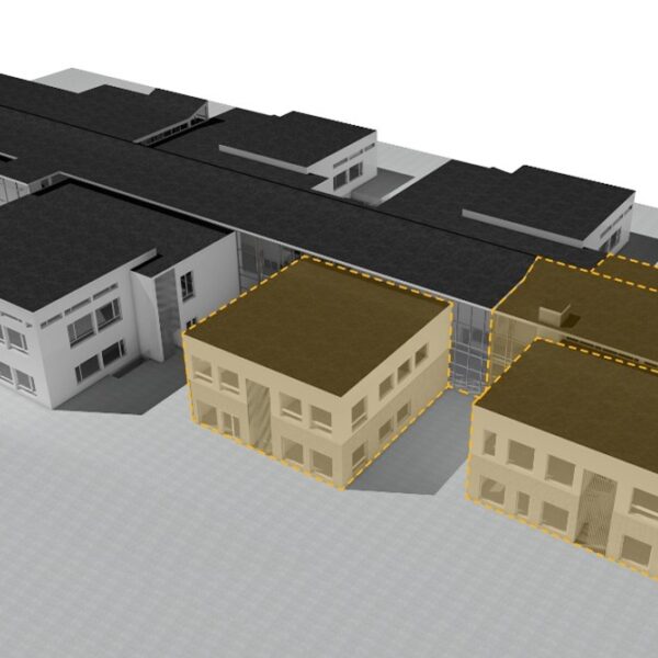 Flåtestad skole, 3D-modell av tilbygg. Ingenia var rådgivende ingeniør for brann, VVS og vann og avløp